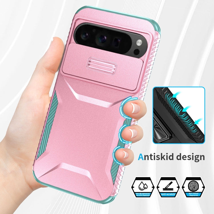 For Google Pixel 10 Pro XL / 9 Pro XL Sliding Camshield Phone Case(Pink + Grey Green)