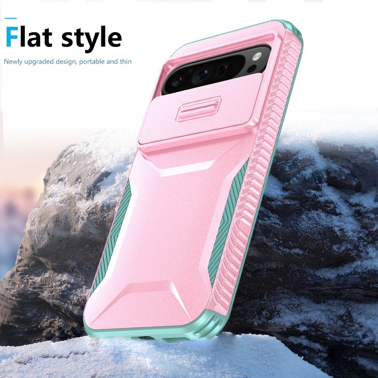 For Google Pixel 10 Pro XL / 9 Pro XL Sliding Camshield Phone Case(Pink + Grey Green)