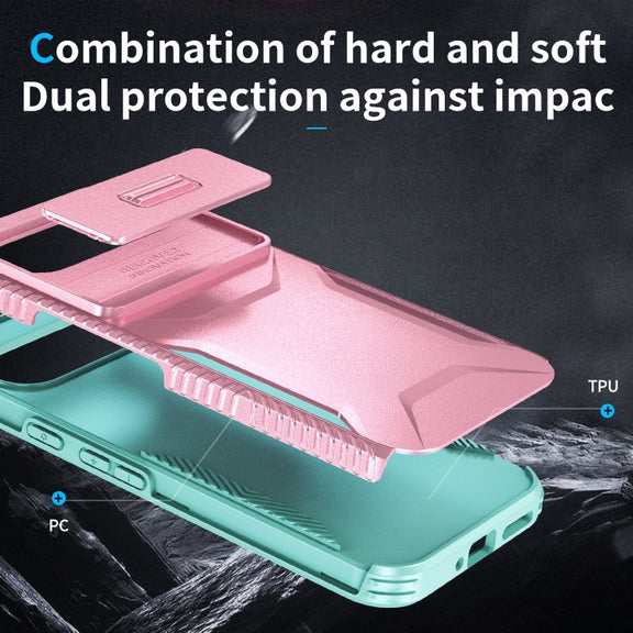 For Google Pixel 10 Pro XL / 9 Pro XL Sliding Camshield Phone Case(Pink + Grey Green)