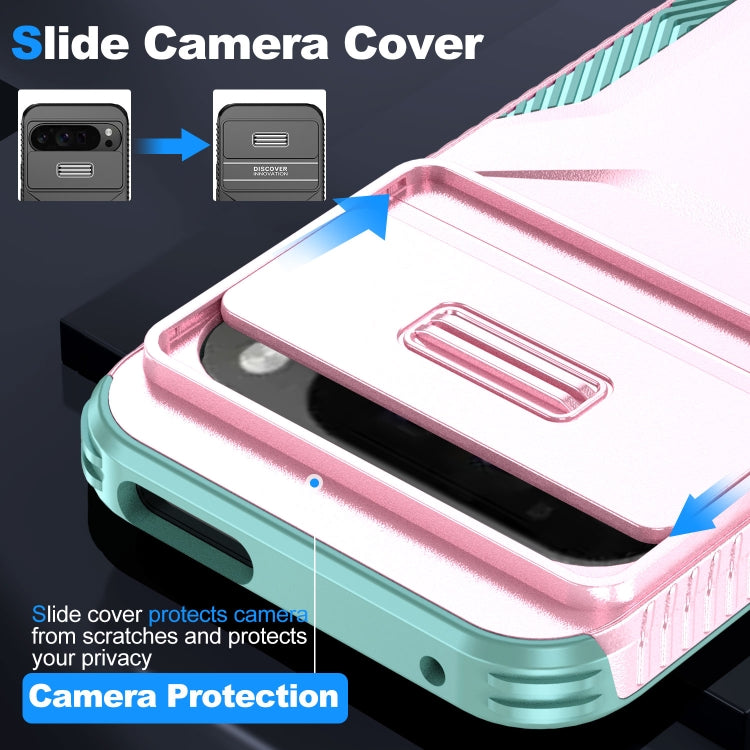 For Google Pixel 10 Pro XL / 9 Pro XL Sliding Camshield Phone Case(Pink + Grey Green)