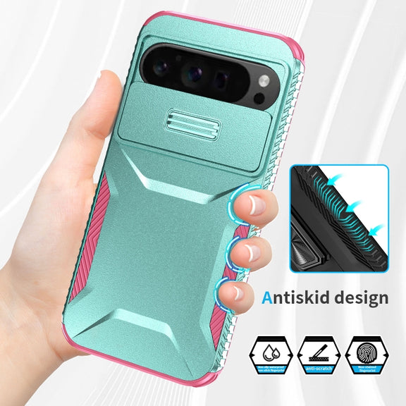For Google Pixel 9 Pro XL Sliding Camshield Phone Case(Grey Green + Pink)