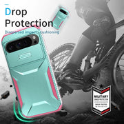 For Google Pixel 9 Pro XL Sliding Camshield Phone Case(Grey Green + Pink)