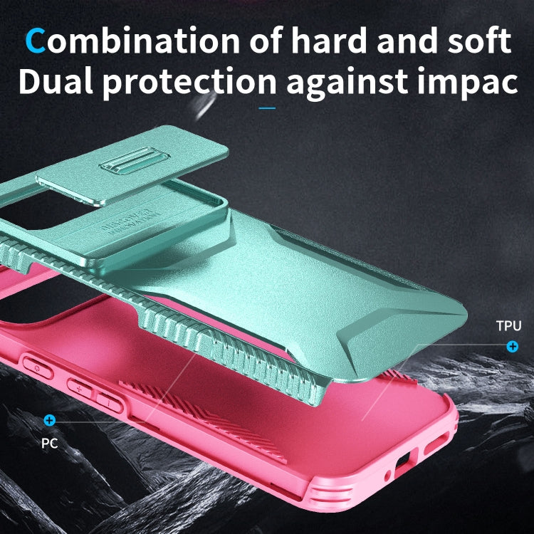 For Google Pixel 9 Pro XL Sliding Camshield Phone Case(Grey Green + Pink)