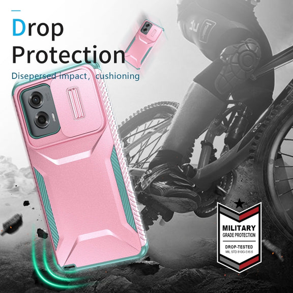 For Motorola Moto G Stylus 5G 2024 Sliding Camshield Phone Case(Pink + Grey Green)
