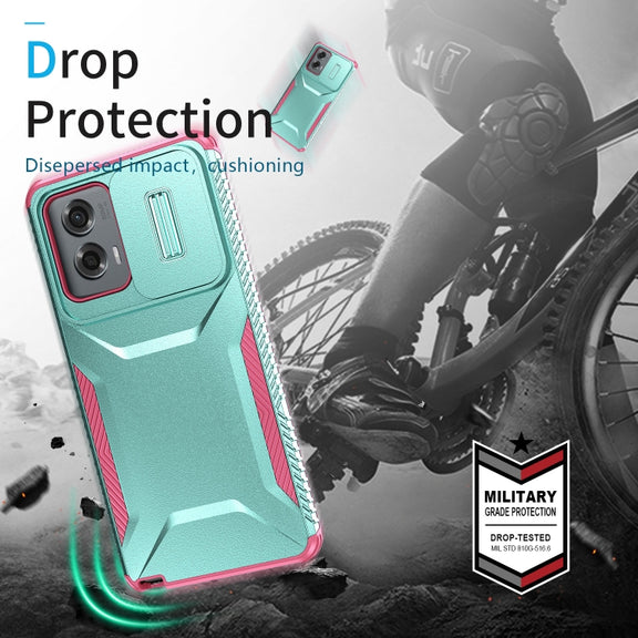 For Motorola Moto G Stylus 5G 2024 Sliding Camshield Phone Case(Grey Green + Pink)