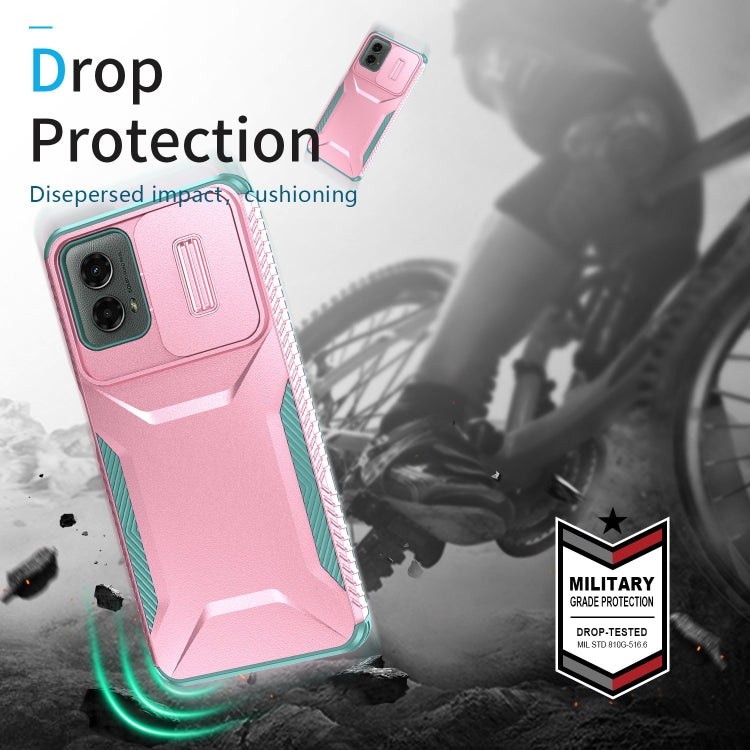 For Motorola Moto G 5G 2024 Sliding Camshield Phone Case(Pink + Grey Green)