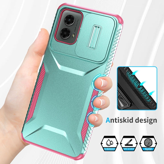For Motorola Moto G 5G 2024 Sliding Camshield Phone Case(Grey Green + Pink)