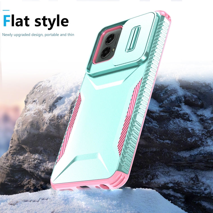 For Motorola Moto G 5G 2024 Sliding Camshield Phone Case(Grey Green + Pink)