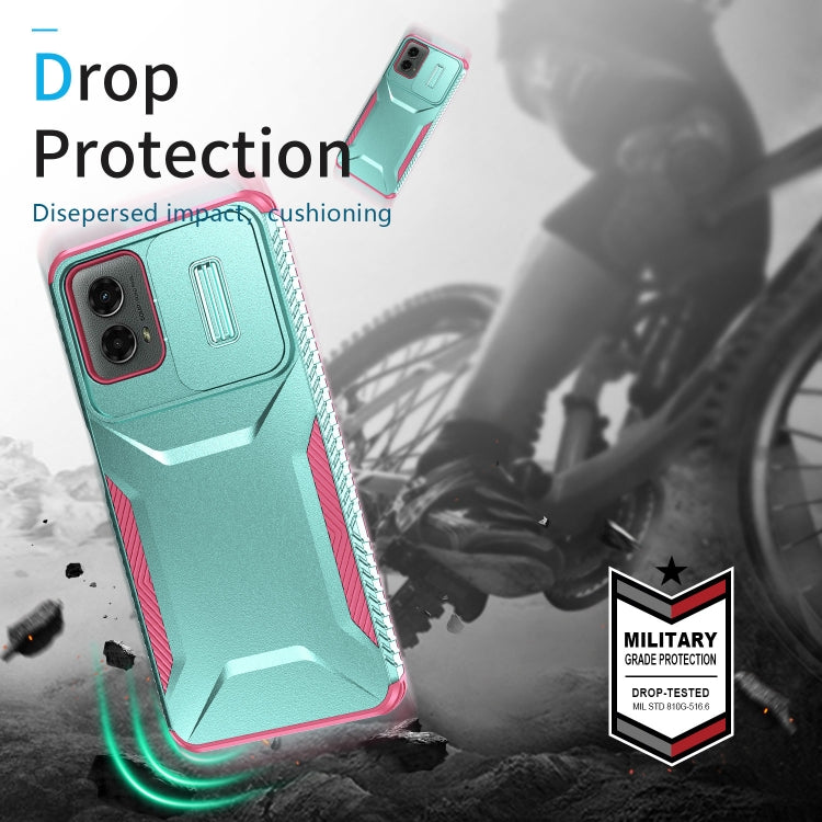 For Motorola Moto G 5G 2024 Sliding Camshield Phone Case(Grey Green + Pink)