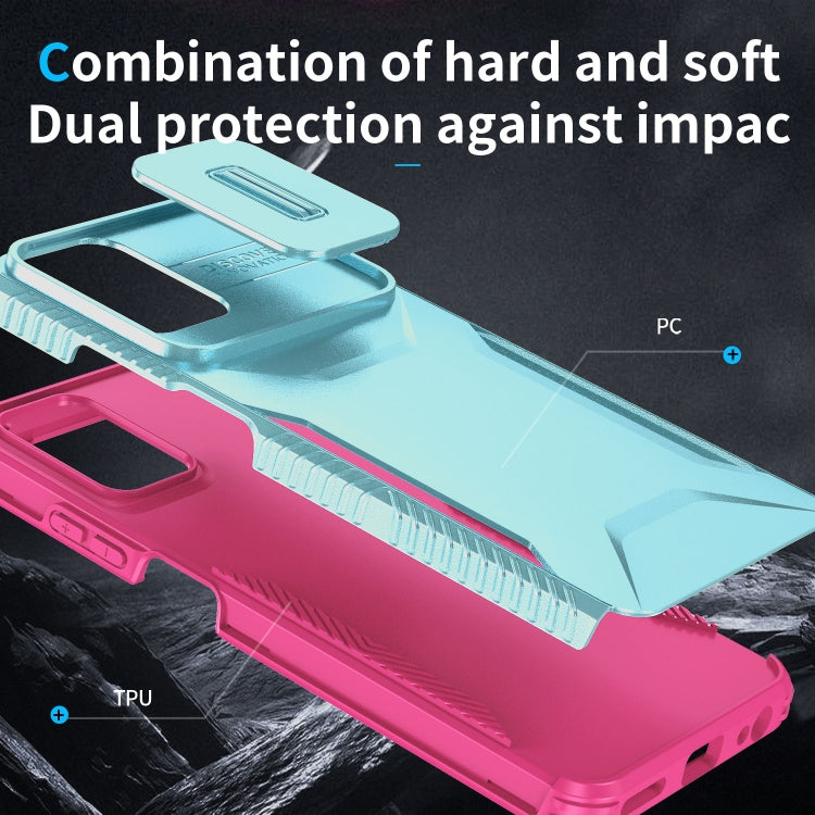 For Motorola Moto G 5G 2024 Sliding Camshield Phone Case(Grey Green + Pink)