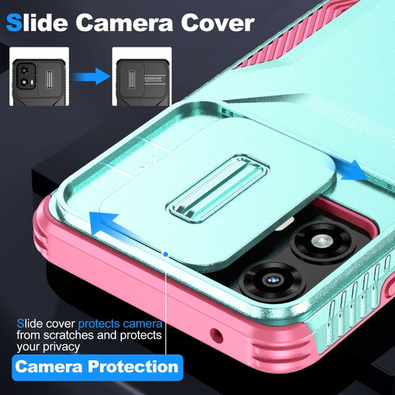 For Motorola Moto G 5G 2024 Sliding Camshield Phone Case(Grey Green + Pink)