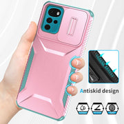 For Motorola Moto G22 2024 Sliding Camshield Phone Case(Pink + Grey Green)