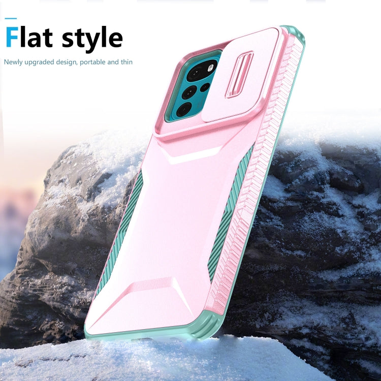For Motorola Moto G22 2024 Sliding Camshield Phone Case(Pink + Grey Green)