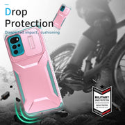 For Motorola Moto G22 2024 Sliding Camshield Phone Case(Pink + Grey Green)