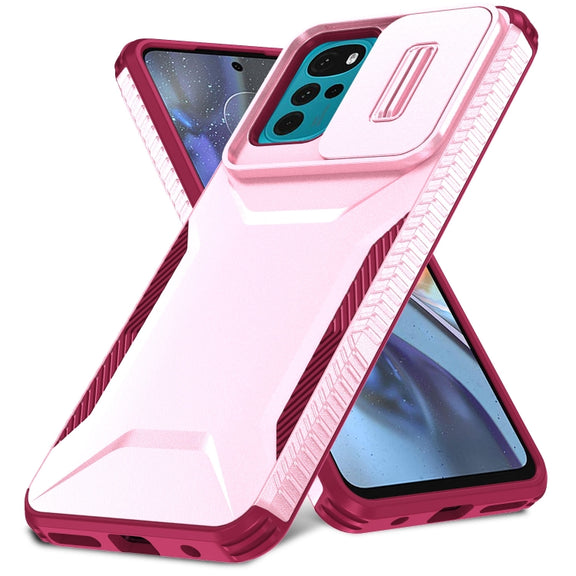 For Motorola Moto G22 2024 Sliding Camshield Phone Case(Pink + Rose Red)