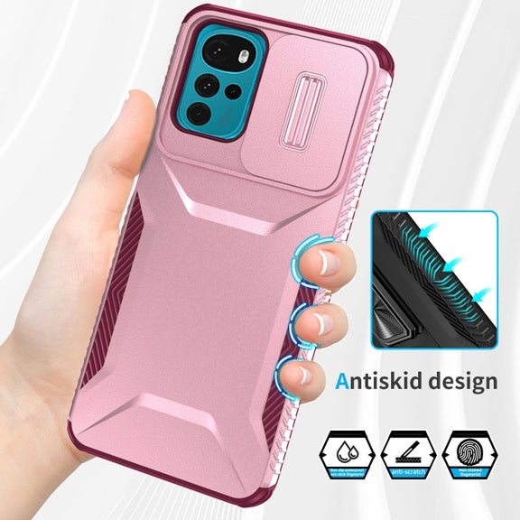 For Motorola Moto G22 2024 Sliding Camshield Phone Case(Pink + Rose Red)