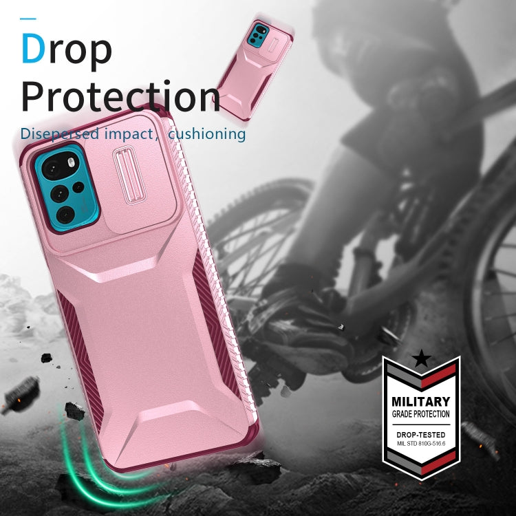 For Motorola Moto G22 2024 Sliding Camshield Phone Case(Pink + Rose Red)