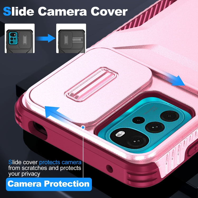 For Motorola Moto G22 2024 Sliding Camshield Phone Case(Pink + Rose Red)