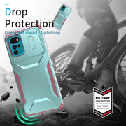 For Motorola Moto G22 2024 Sliding Camshield Phone Case(Grey Green + Pink)