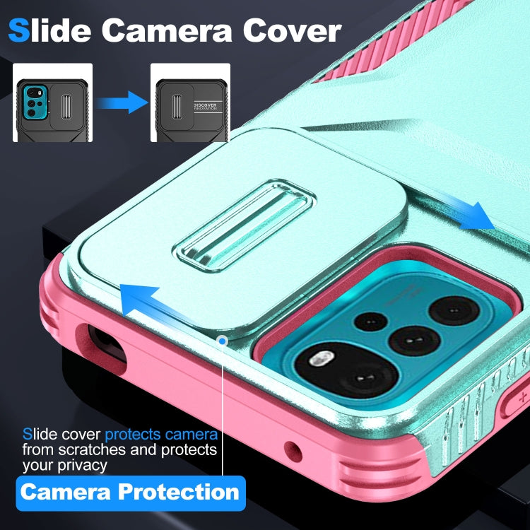 For Motorola Moto G22 2024 Sliding Camshield Phone Case(Grey Green + Pink)