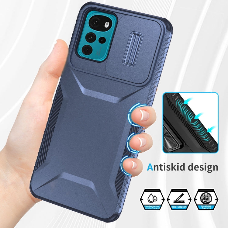 For Motorola Moto G22 2024 Sliding Camshield Phone Case(Blue)