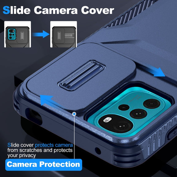 For Motorola Moto G22 2024 Sliding Camshield Phone Case(Blue)