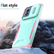 For Motorola Moto G Play 4G 2024 Sliding Camshield Phone Case(Grey Green + Pink)