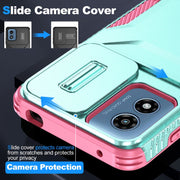 For Motorola Moto G Play 4G 2024 Sliding Camshield Phone Case(Grey Green + Pink)