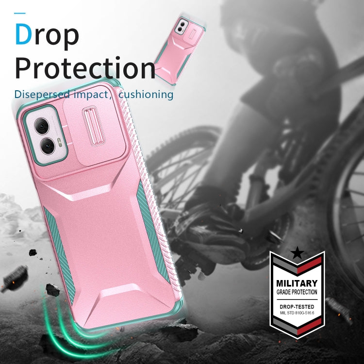 For Motorola Moto G Power 5G 2024 Sliding Camshield Phone Case(Pink + Grey Green)
