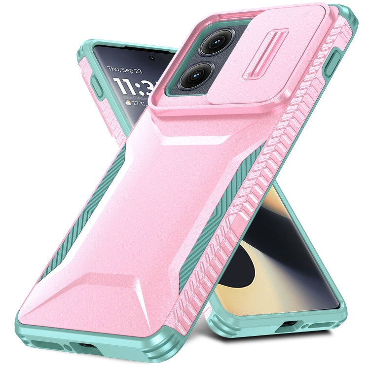 For Motorola Edge 5G 2024 Sliding Camshield Phone Case(Pink + Grey Green)