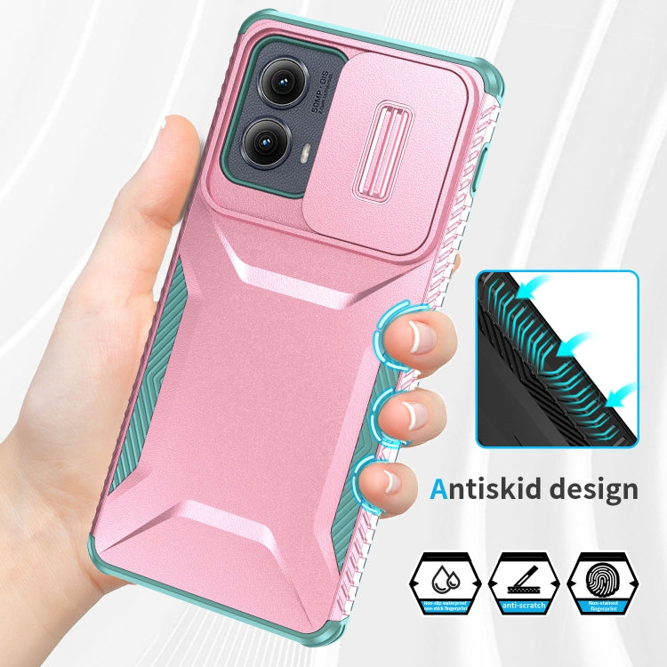 For Motorola Edge 5G 2024 Sliding Camshield Phone Case(Pink + Grey Green)