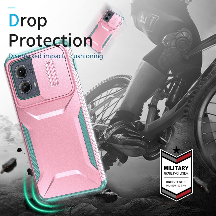 For Motorola Edge 5G 2024 Sliding Camshield Phone Case(Pink + Grey Green)
