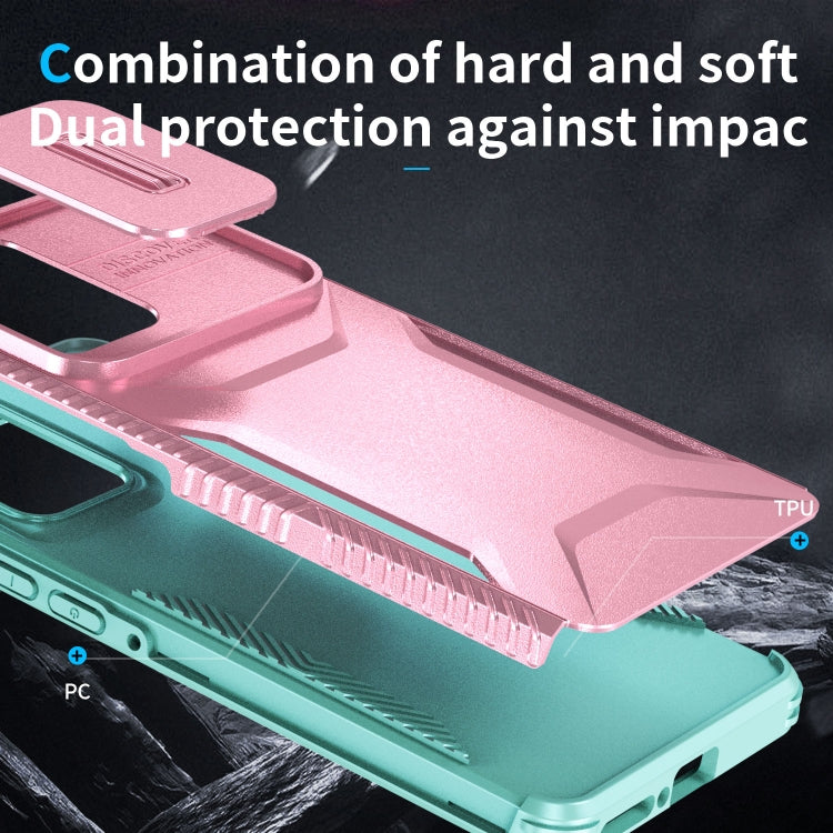 For Motorola Edge 5G 2024 Sliding Camshield Phone Case(Pink + Grey Green)