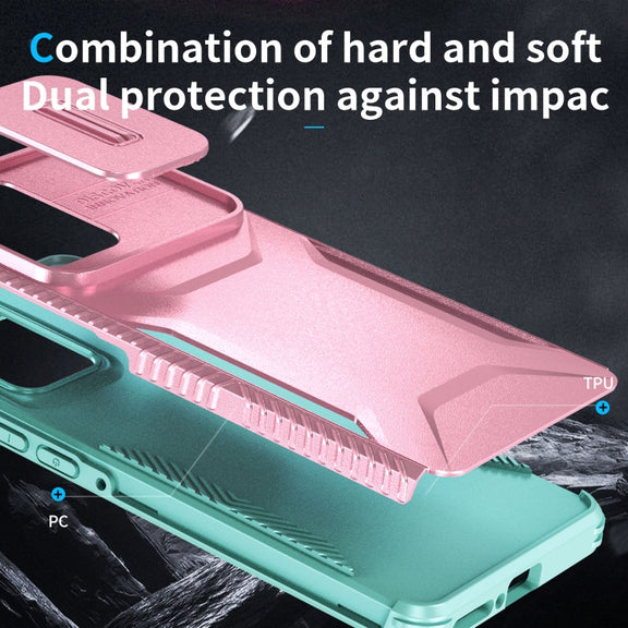 For Motorola Edge 5G 2024 Sliding Camshield Phone Case(Pink + Grey Green)