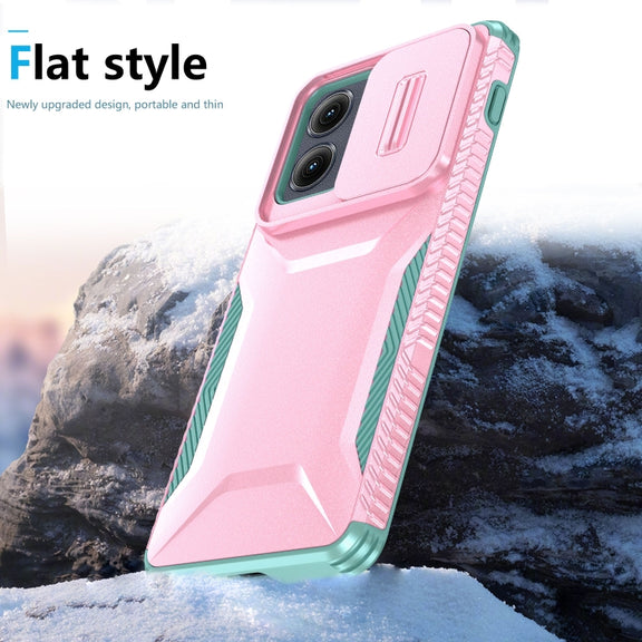 For Motorola Edge 5G 2024 Sliding Camshield Phone Case(Pink + Grey Green)