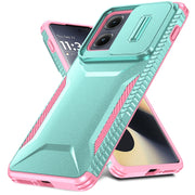 For Motorola Edge 5G 2024 Sliding Camshield Phone Case(Grey Green + Pink)