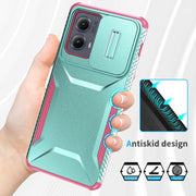 For Motorola Edge 5G 2024 Sliding Camshield Phone Case(Grey Green + Pink)