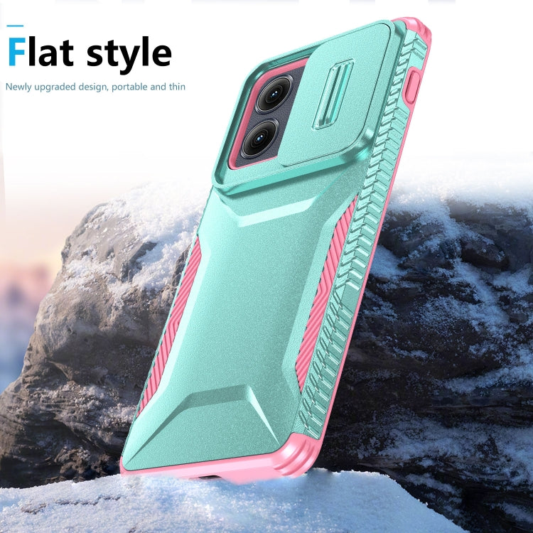 For Motorola Edge 5G 2024 Sliding Camshield Phone Case(Grey Green + Pink)
