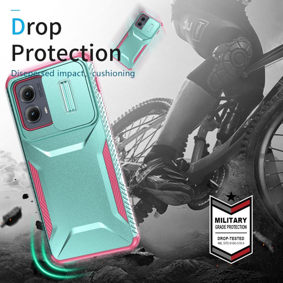 For Motorola Edge 5G 2024 Sliding Camshield Phone Case(Grey Green + Pink)