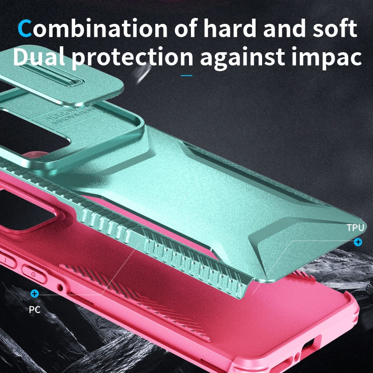For Motorola Edge 5G 2024 Sliding Camshield Phone Case(Grey Green + Pink)