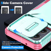 For Motorola Edge 5G 2024 Sliding Camshield Phone Case(Grey Green + Pink)