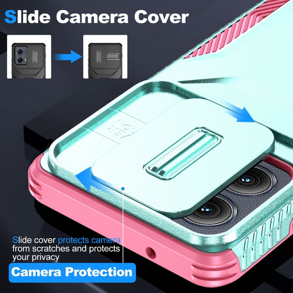 For Motorola Edge 5G 2024 Sliding Camshield Phone Case(Grey Green + Pink)