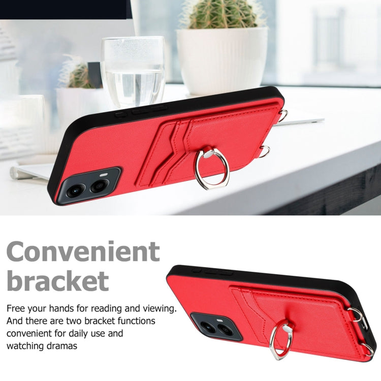 For Motorola Moto G 5G 2024 R20 Crossbody Rope Ring Card Holder Phone Case(Red)