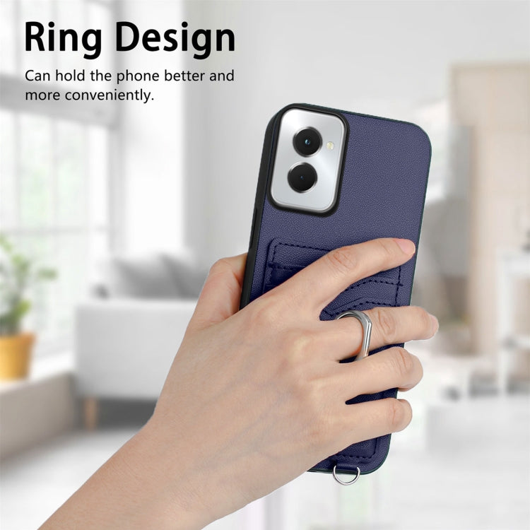 For Motorola Moto G Power 5G 2024 R20 Crossbody Rope Ring Card Holder Phone Case(Blue)