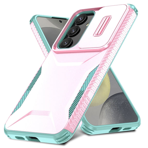 For Samsung Galaxy S25 5G / S24 5G Sliding Camshield Phone Case(Pink + Grey Green)
