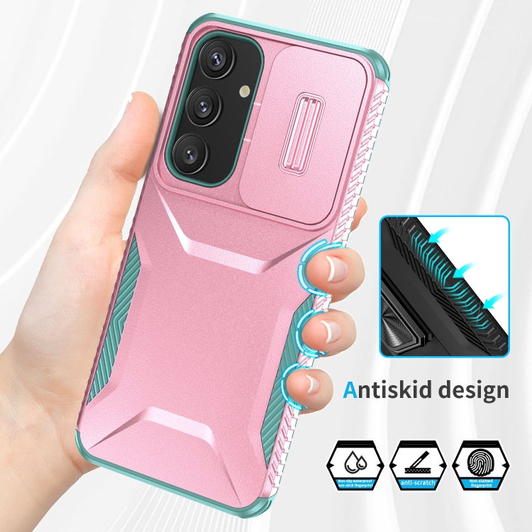 For Samsung Galaxy S25 5G / S24 5G Sliding Camshield Phone Case(Pink + Grey Green)