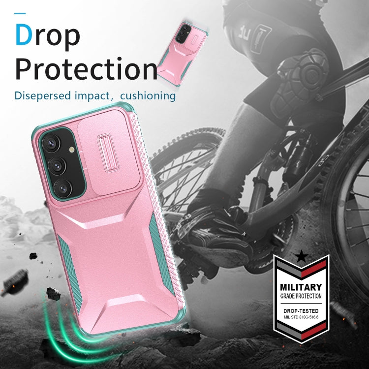 For Samsung Galaxy S25 5G / S24 5G Sliding Camshield Phone Case(Pink + Grey Green)