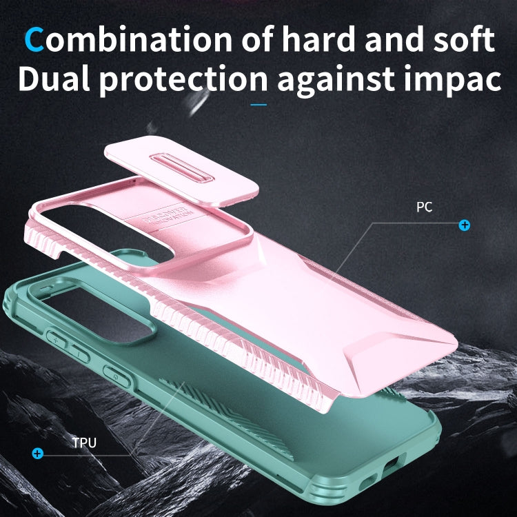 For Samsung Galaxy S25 5G / S24 5G Sliding Camshield Phone Case(Pink + Grey Green)