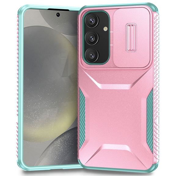 For Samsung Galaxy S25 5G / S24 5G Sliding Camshield Phone Case(Pink + Grey Green)