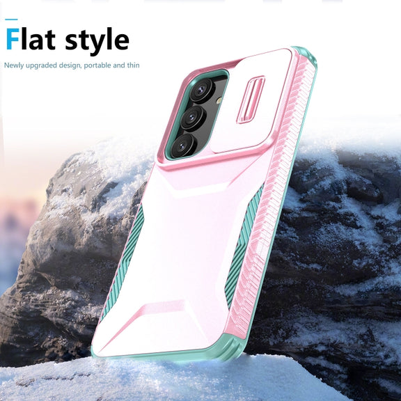 For Samsung Galaxy S25 5G / S24 5G Sliding Camshield Phone Case(Pink + Grey Green)